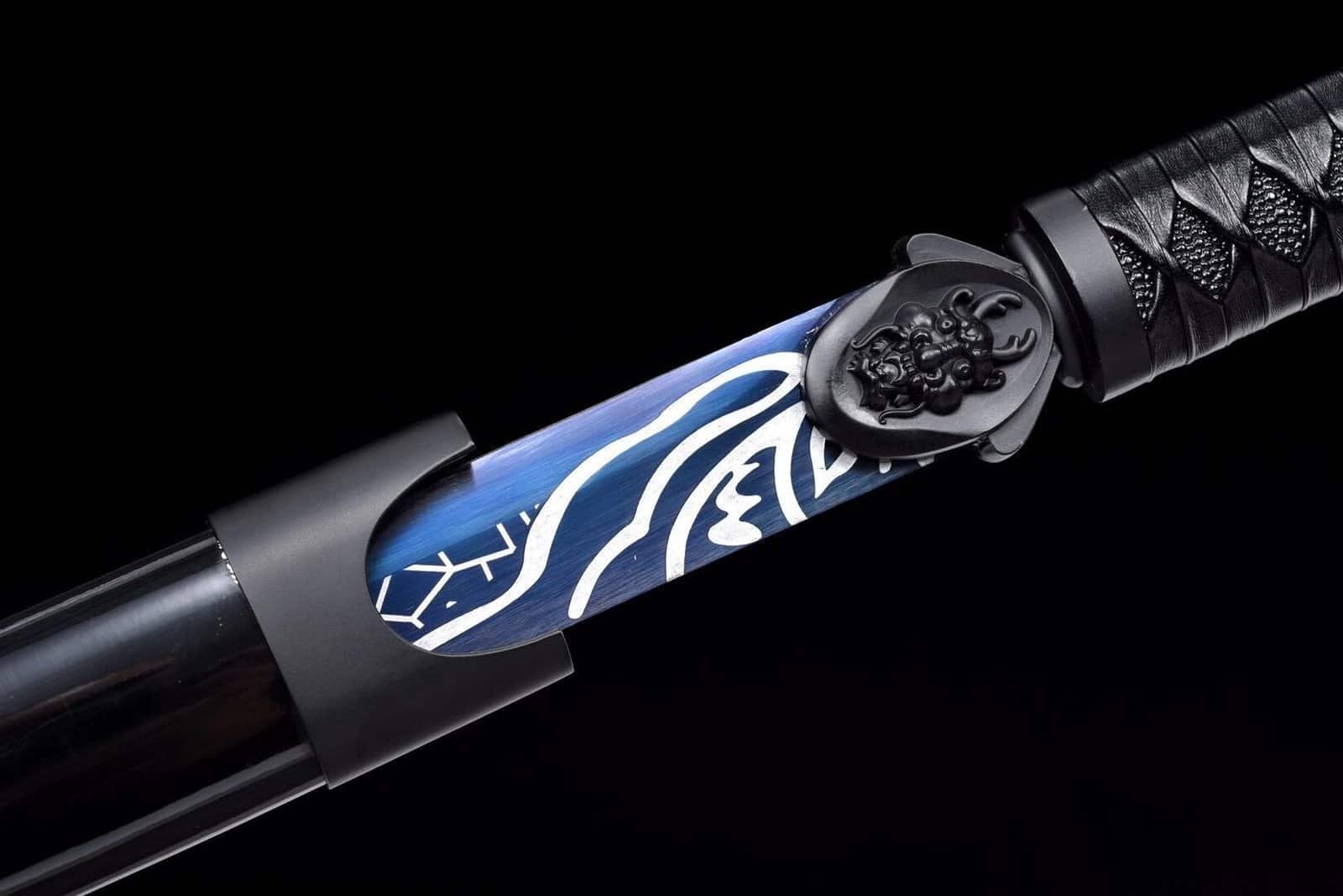 Epee Chinoise Noir Lame Bleue Electrique