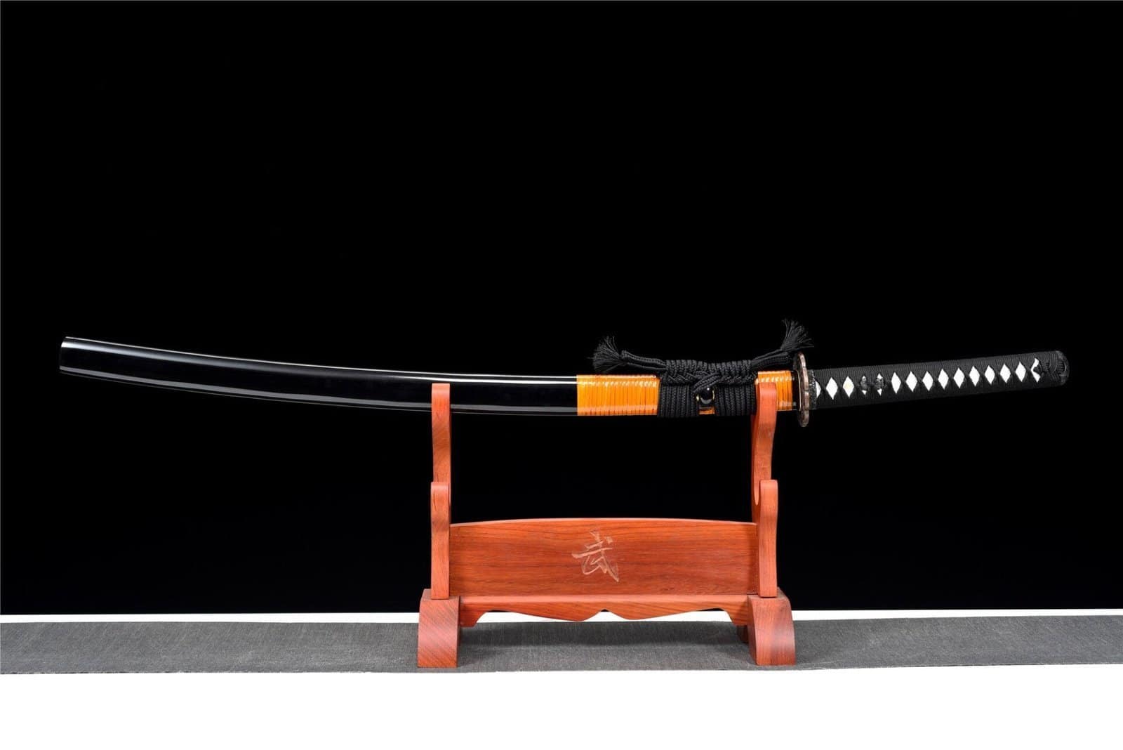 Katana Japonais Noir Cordon Orange