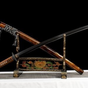 Katana Marron – Acier noirci T10