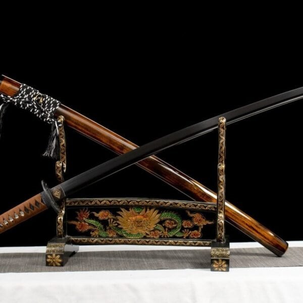 Katana Marron – Acier noirci T10